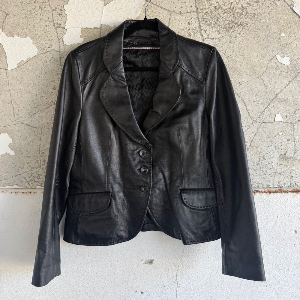 Vintage Wilsons Leather Jacket Blazer Whipstitch Coat Women L Minimalist 90s Y2K